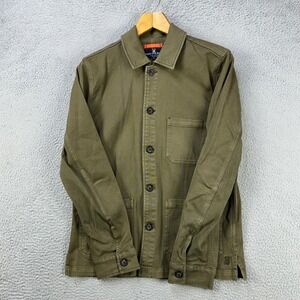 Psycho Bunny Jacket Chore Mens Small Olive Green Stretch Military Button Up Logo